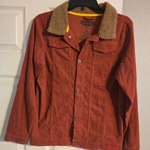 Stranger Things Nancy Wheeler Red Cotton Sherpa Collar Jacket Coat Women XL BF